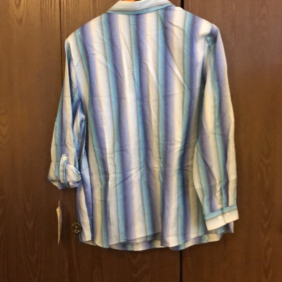 ALIA NWT SIZE 18 LONG SLEEVE BLOUSE BUTTON ROLL UP TAB BLUES &SILVER THREAD #024 - Picture 2 of 12